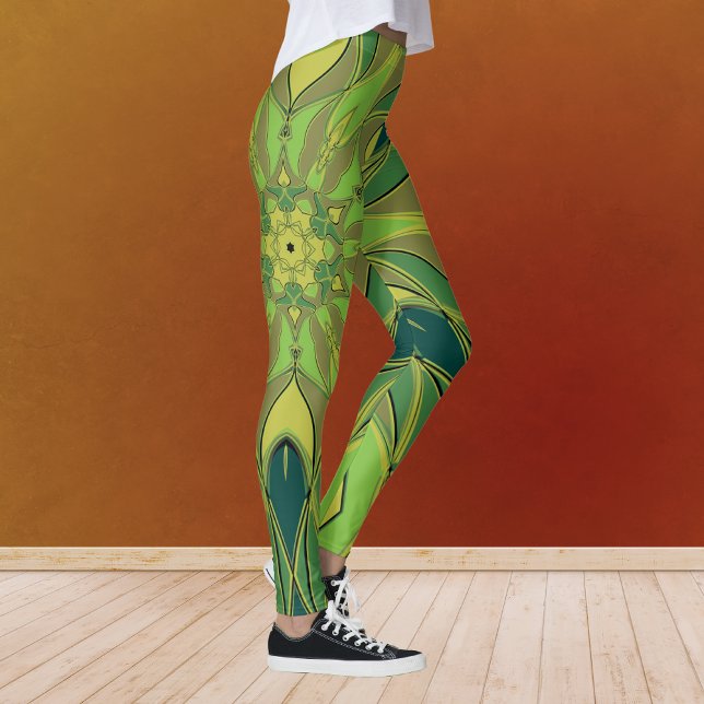Leggings Carton Mandala Flower vert Jaune et bleu (Créateur téléchargé)