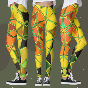 Leggings Carton Mandala jaune orange et vert
