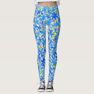 Leggings Cascade florale : Fleurs bleues Motif sans couture