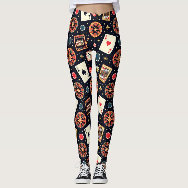 Leggings Casino pattern theme on black (Devant)
