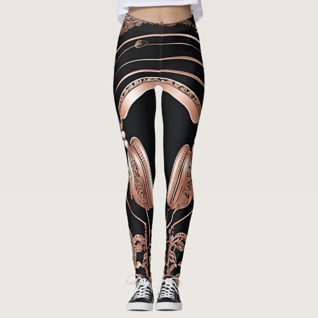 Leggings Casques de jambe noir design Shine AI art (Devant)