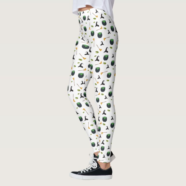 Leggings Casquette de sorcière Broom Caldron Motif Hallowee (Gauche)
