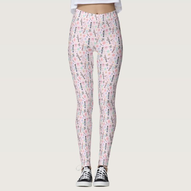 Leggings Casse-noisette rose, pain d'épices et neigeurs (Devant)