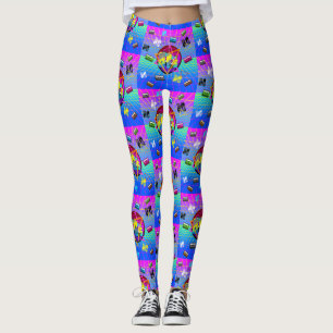 LEGGINGS CASSETTE AUDIO RÉTRO ANCIENNE ÉCOLE DES ANNÉES 80