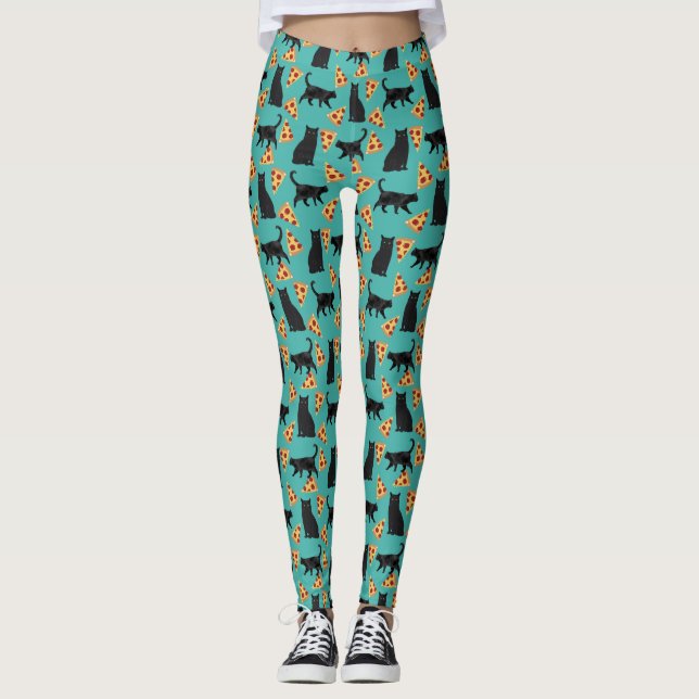 Leggings Cat et pizza drôles motif (Devant)