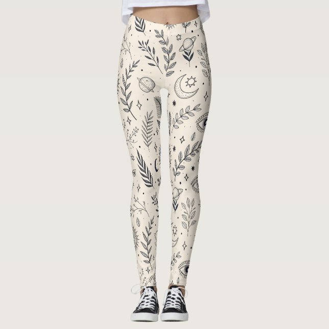 Leggings Celestial Botanical Pattern (5) (Devant)