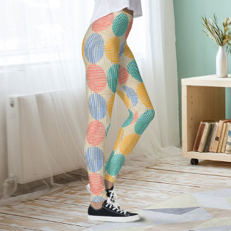 Leggings Cercles Abstraits Géométriques Colorés Sur Crème