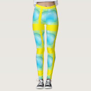 Leggings Cercles Bleus Jaunes Abstraits Motif Bulles de Sav
