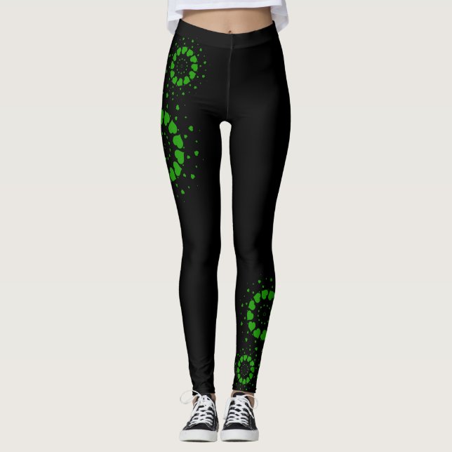 Leggings Cercles de coeurs verts conception sur noir (Devant)