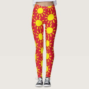 Leggings Cercles de rayons de soleil abstraits rouges et ja