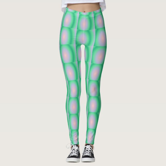 Leggings Cercles vert et rose gras (Devant)
