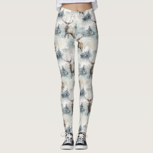 Leggings Cerfs de la forêt aquarelle d'hiver (4)