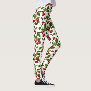 Leggings Cerises botaniques vintages Imprimer en blanc