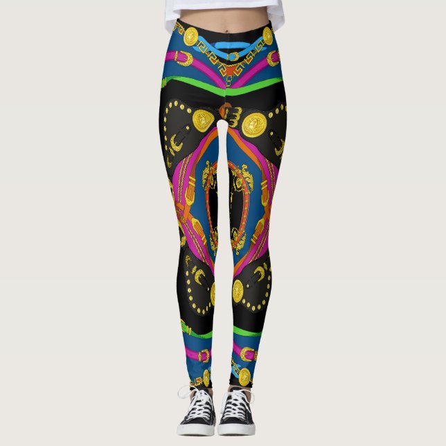 Leggings Chaîne baroque d'or : Motif élégant. (Devant)