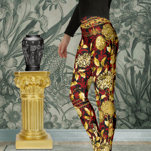 Leggings Chaîne florale Gold Chaîne rouge Noir Damas