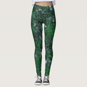 Leggings Champignon vert sur roche grise blanche ou tronc d