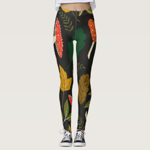 Leggings Champignons colorés, feuille, couleur vintage.
