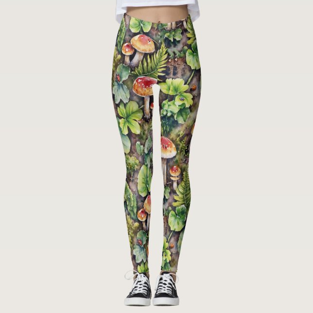Leggings Champignons Ferns Moss Fallen Feuille Motif (Devant)