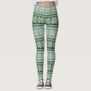Leggings Chandail Festif et cosy Green/White Snowflake