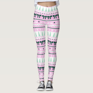 Leggings Chandail moche de Noël Motif rose et vert