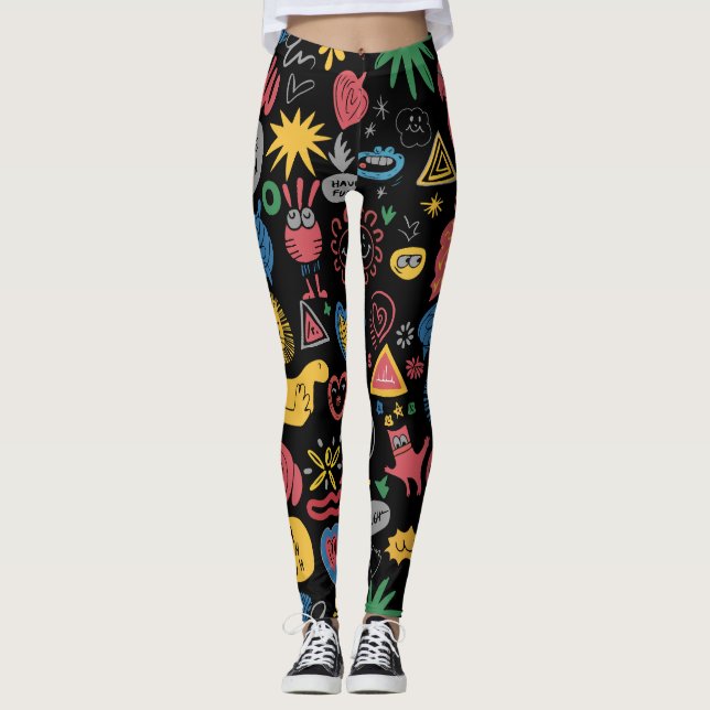 Leggings Chaotique Doodle Art Shirt - Esquisse Abstraite am (Devant)