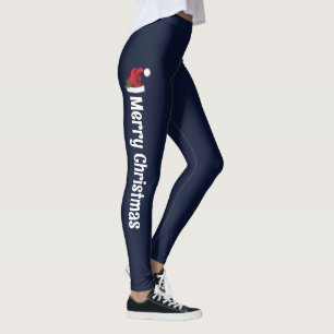 Leggings Chapeau de Père Noël rouge sur fond bleu avec text