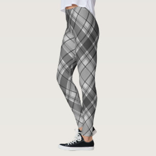 Leggings Charbon de bois et plaid gris-clair