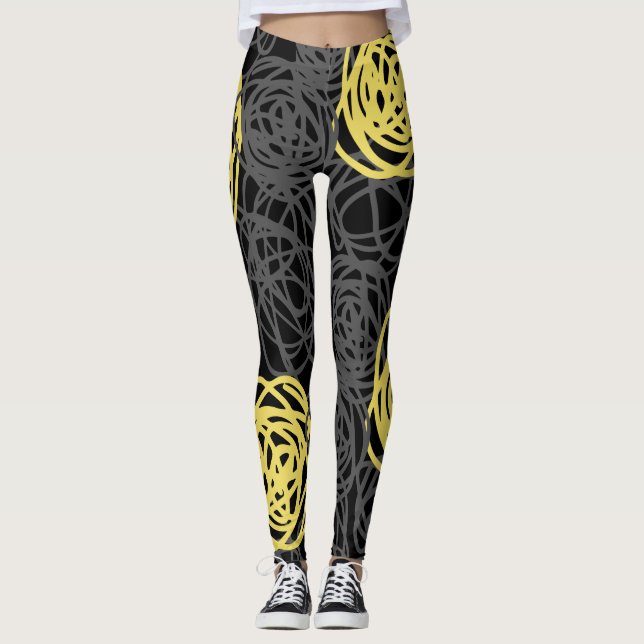 Leggings Charbon de bois, jaune, et moderne noir (Devant)