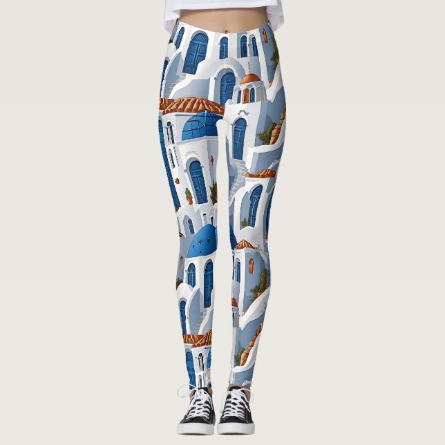 Leggings Charme de l'île grecque à la mode Santorin (Devant)