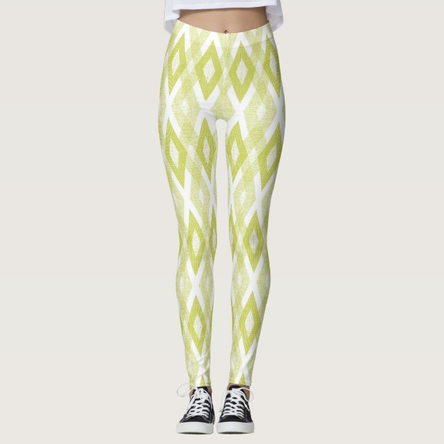 Leggings Chartreuse et Motif Arlequin à Grunge Blanc (Devant)