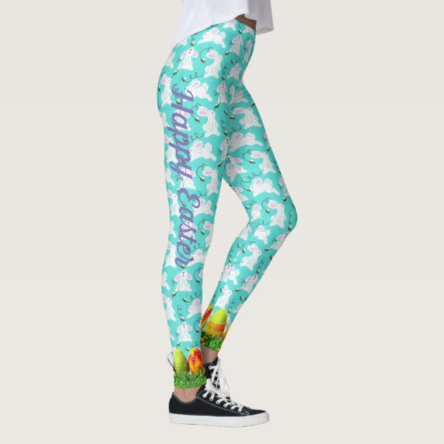 Leggings Chasse aux oeufs de Bunny de Pâques Bleu d'abeille (Droite)