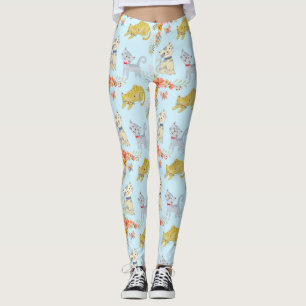 Leggings Chat Cartoon Cute Et Fleurs Motif