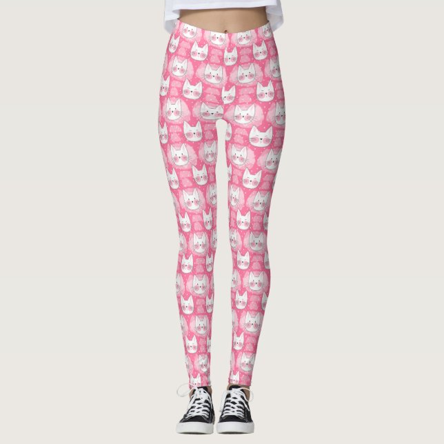Leggings Chat-chatte-chatte rose souriant chatons japonais (Devant)