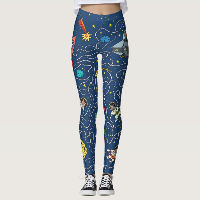 Leggings Chat cosmos cosmonaute fusée (Devant)