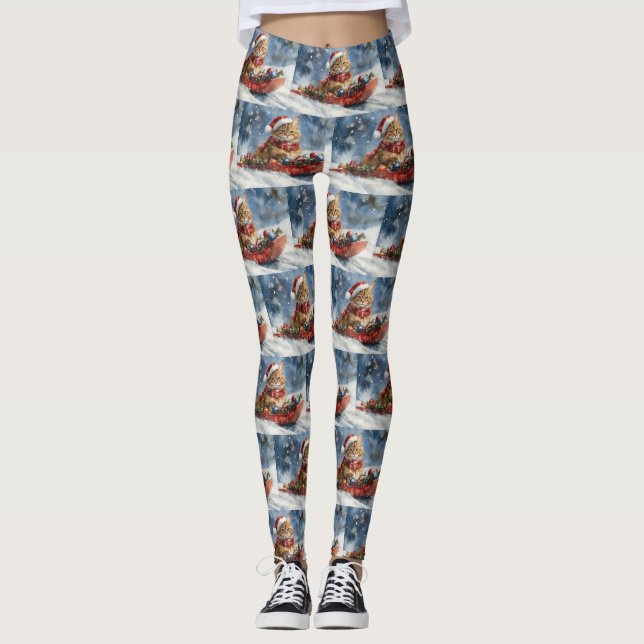 Leggings Chat de Maine Coon en sledge Laisser neiger Noël (Devant)