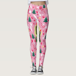 Leggings Chat de Noël rose