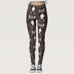 Leggings Chat de sorcière Halloween Déplaisant Portrait mig