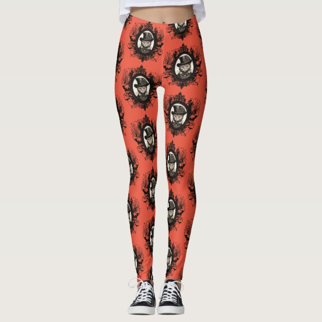 Leggings Chat d'Halloween, Chat Vampire, crocs (Devant)