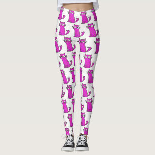Leggings Chat drôle de rose indien et blanc à la mode