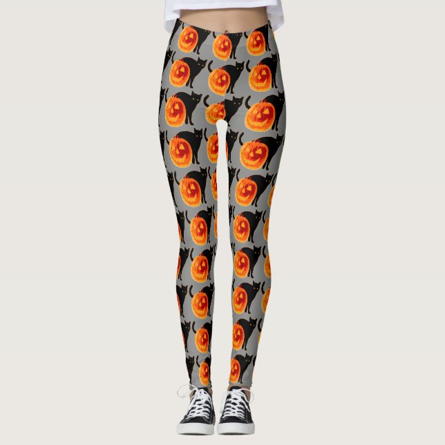 Leggings Chat noir d'Halloween et Jack-O-Lantern (Devant)