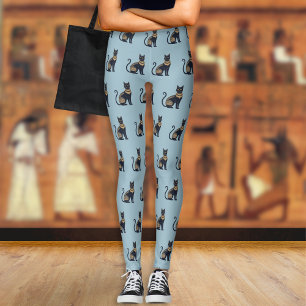 Leggings Chat noir égyptien motif Dusty bleu