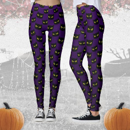 Leggings Chat noir et violet motif Halloween