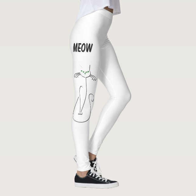 Leggings Chat noir mince Meow Meow Yeux verts blanc (Droite)
