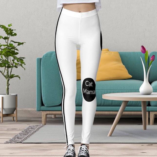Leggings Chat personnalisé Mama noir blanc rayé élégant (Créateur téléchargé)