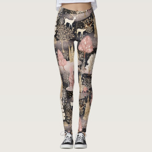 Leggings Château de fantaisie de cerf d'hiver rose (3)