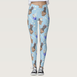 Leggings Chats en boîte et gouttes de lait sur bleu