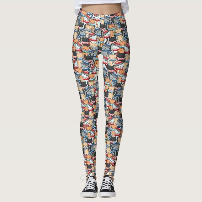 Leggings Chats en Écharpes d'hiver et Motif Casquette (Devant)