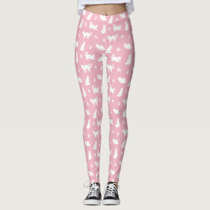 Leggings Chats et Empreintes de pattes blancs en rose