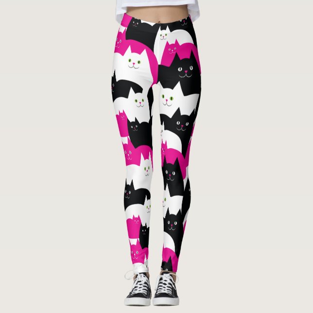 Leggings Chats noirs et blancs roses de Kitty (Devant)