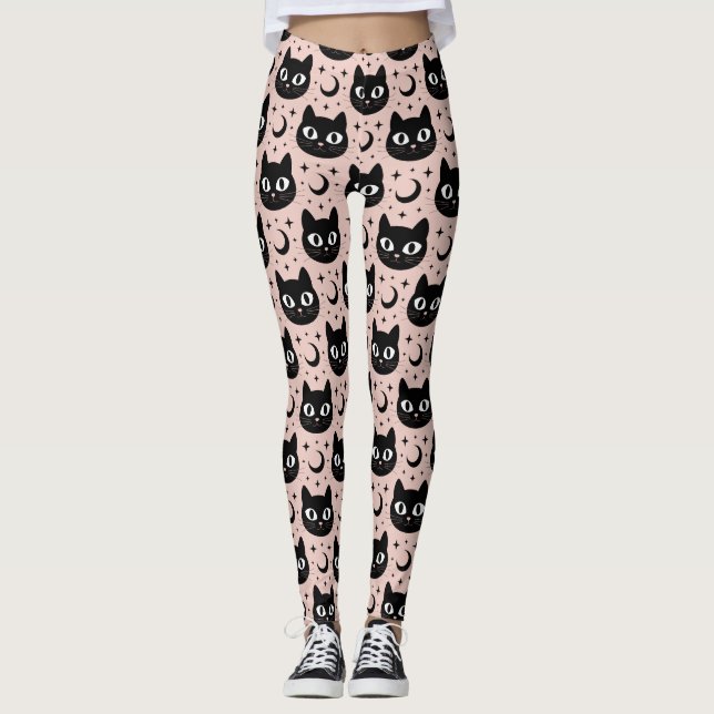 Leggings Chats noirs mignons et Halloween céleste (Devant)